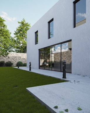 a white building with a glass door