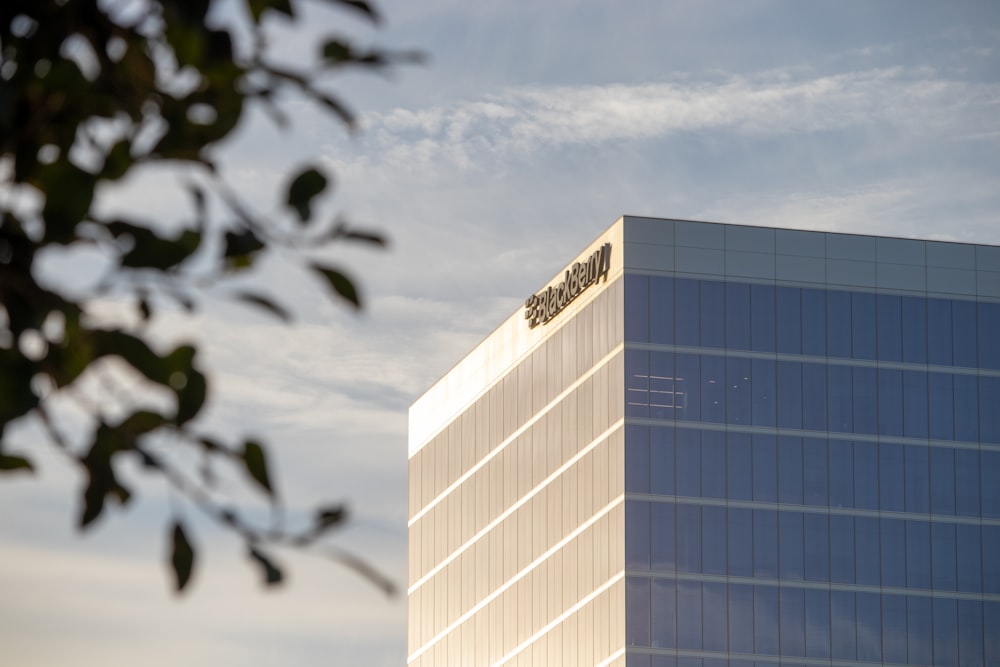 a tall building with a sign on it