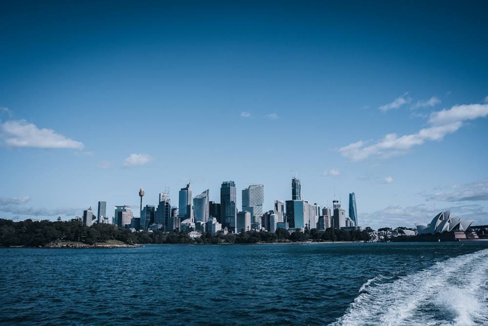 a city skyline across the water