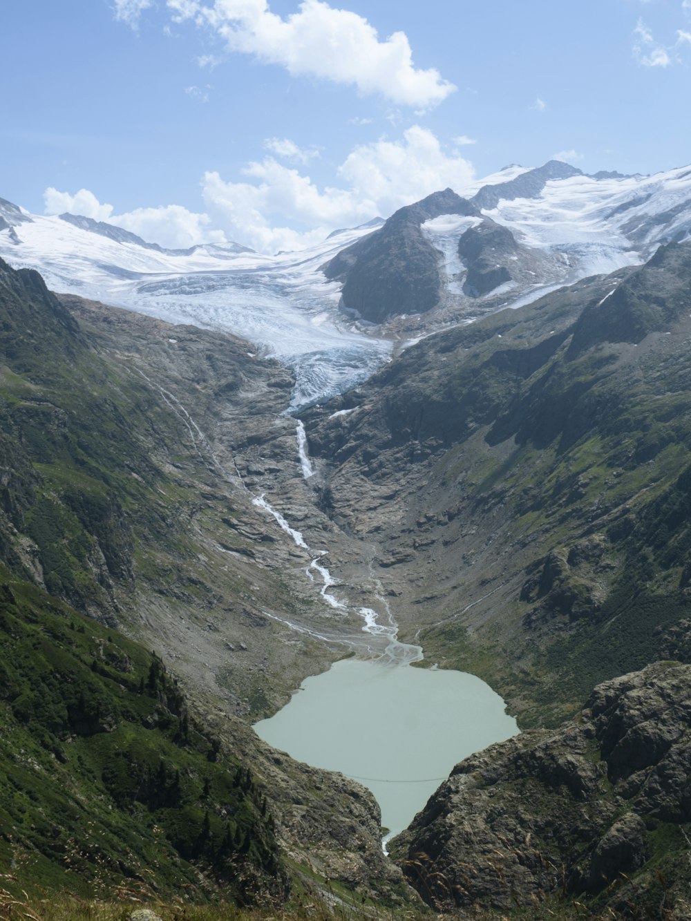 Un lago en un valle entre montañas