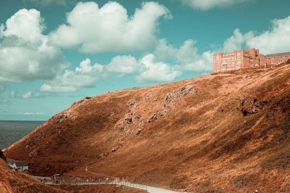 a large building on a hill