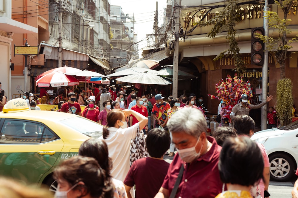 a crowd of people on a street