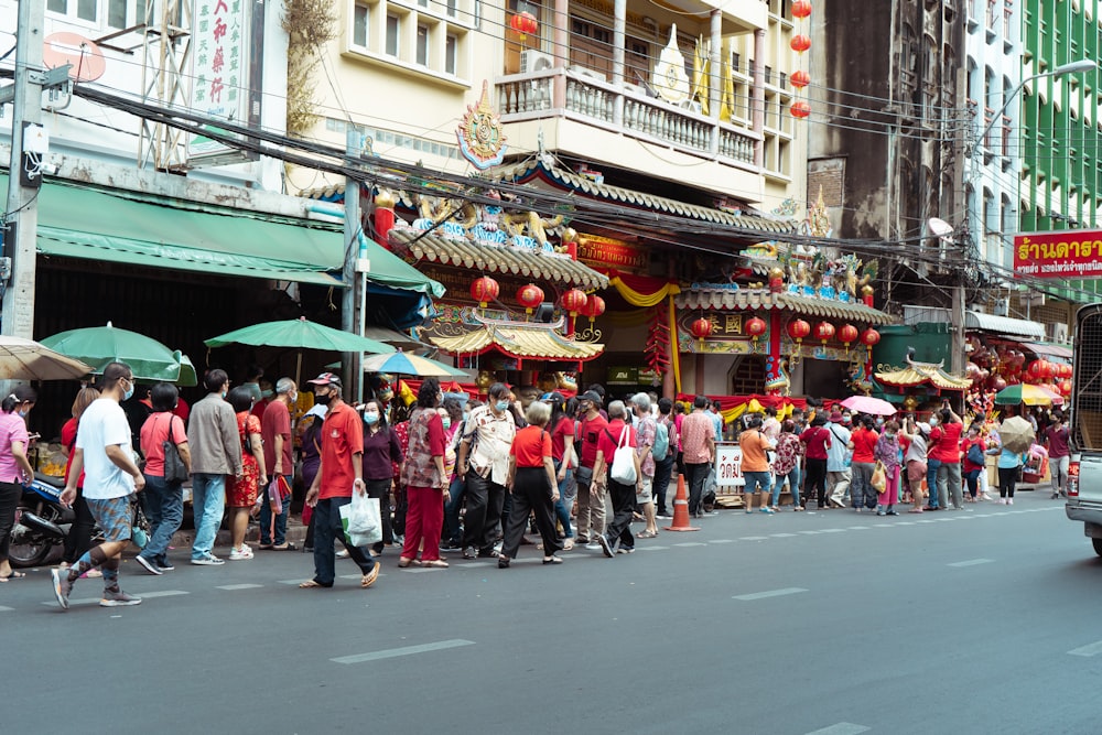 a crowd of people on a street
