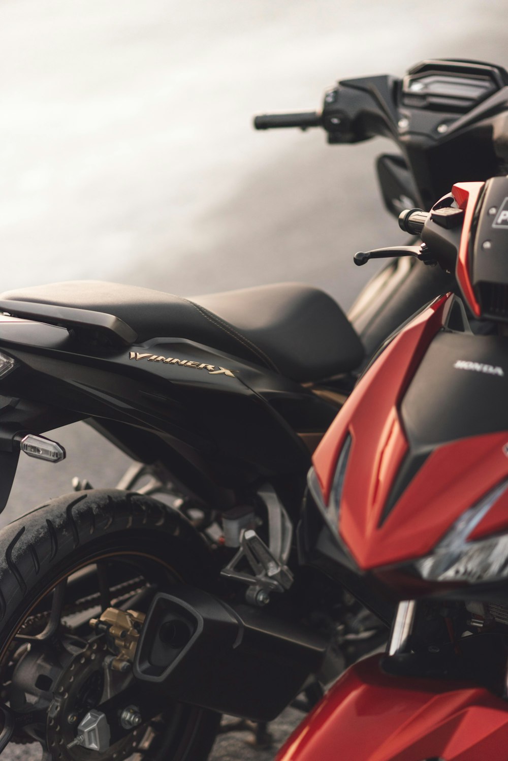 a red motorcycle parked