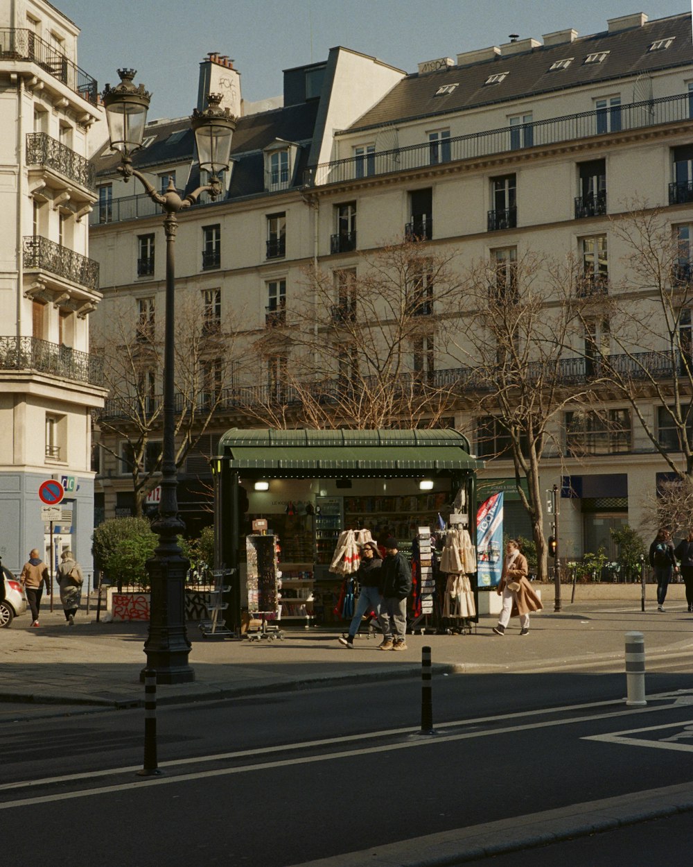 a street with people walking on it