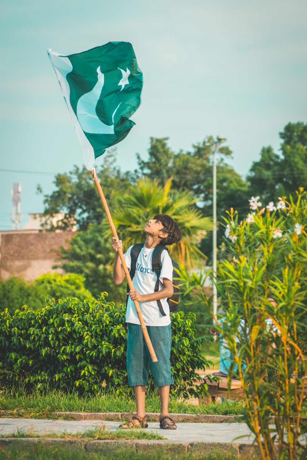 a person holding a flag