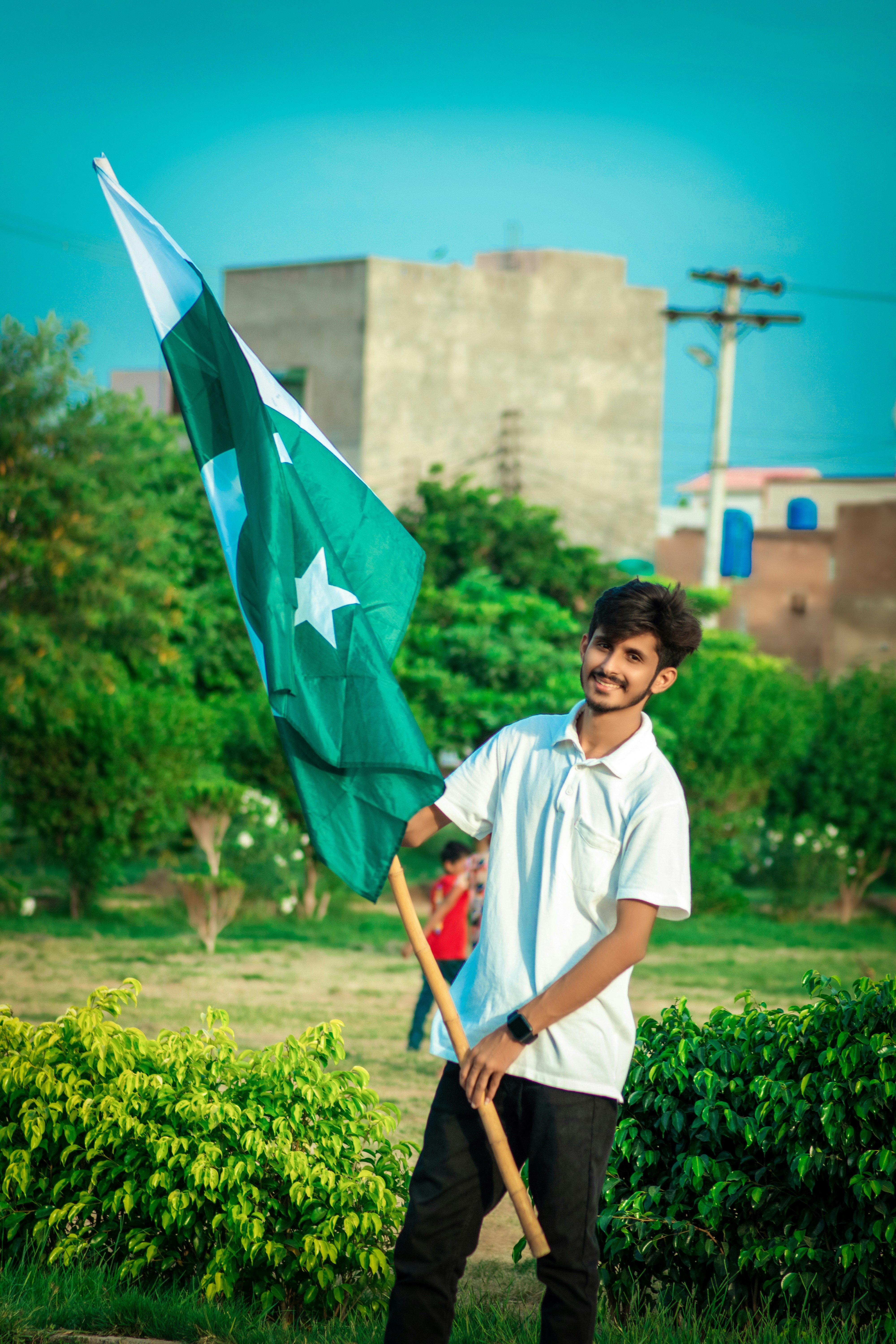 a man holding a flag