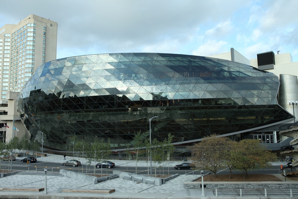 a large glass building