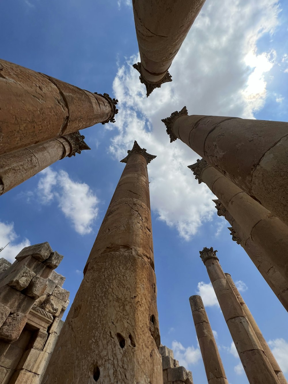 a group of stone pillars