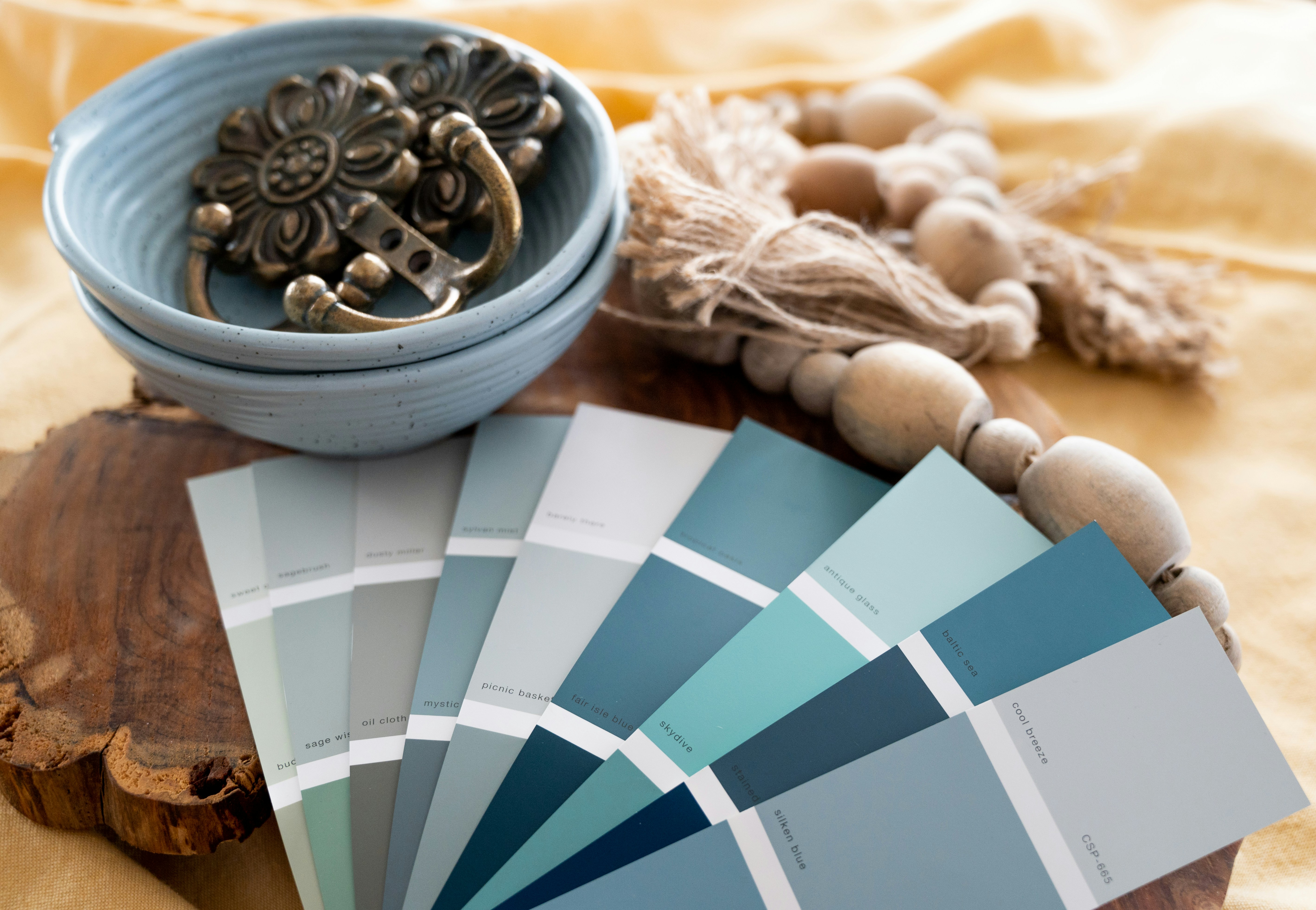 Flatlay Shades Of Blue Paint Colors Wood Accents