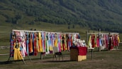 A vibrant display of colorful clothing items.