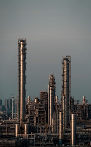 a factory with smokestacks