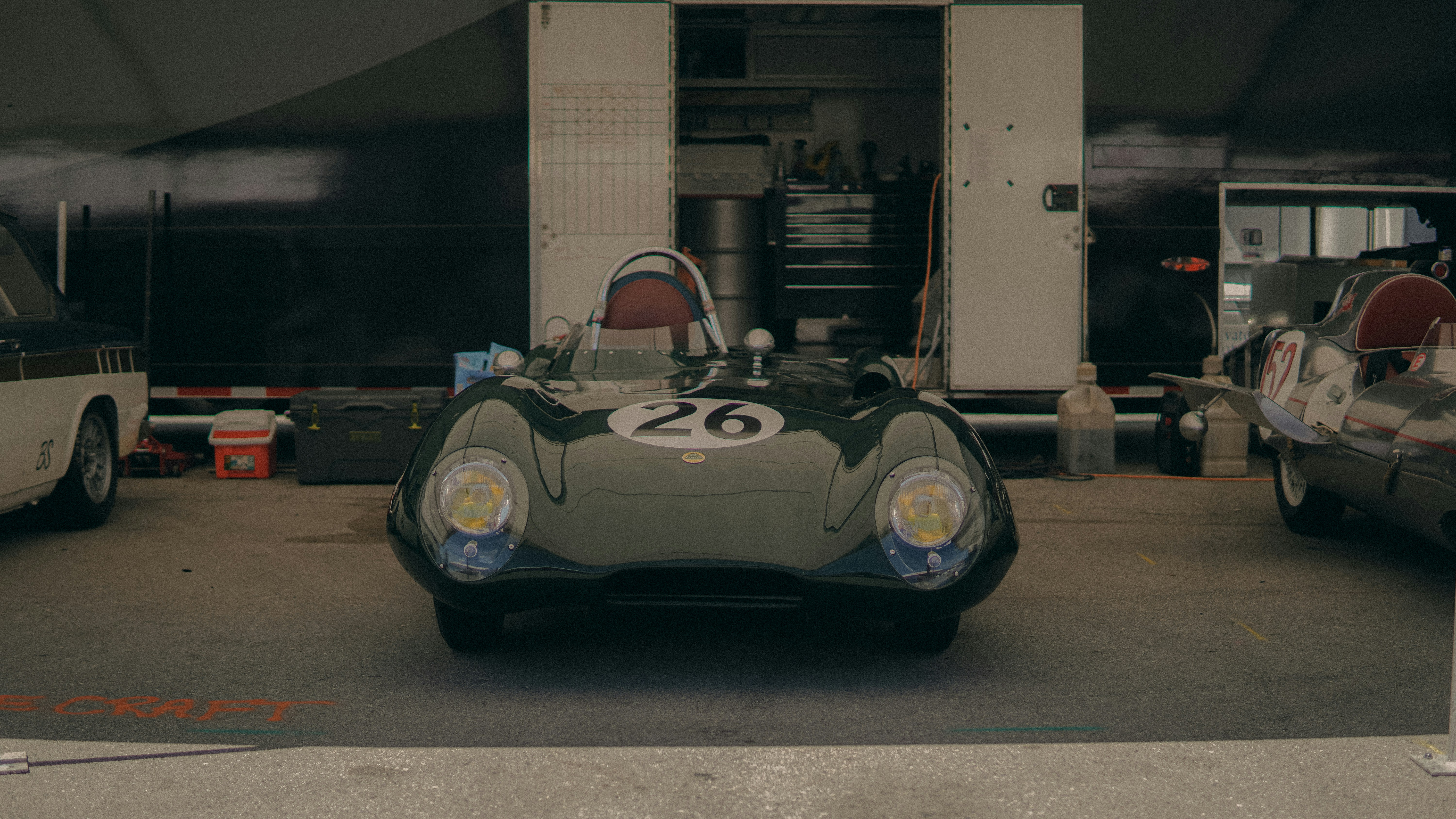 a car parked in a garage