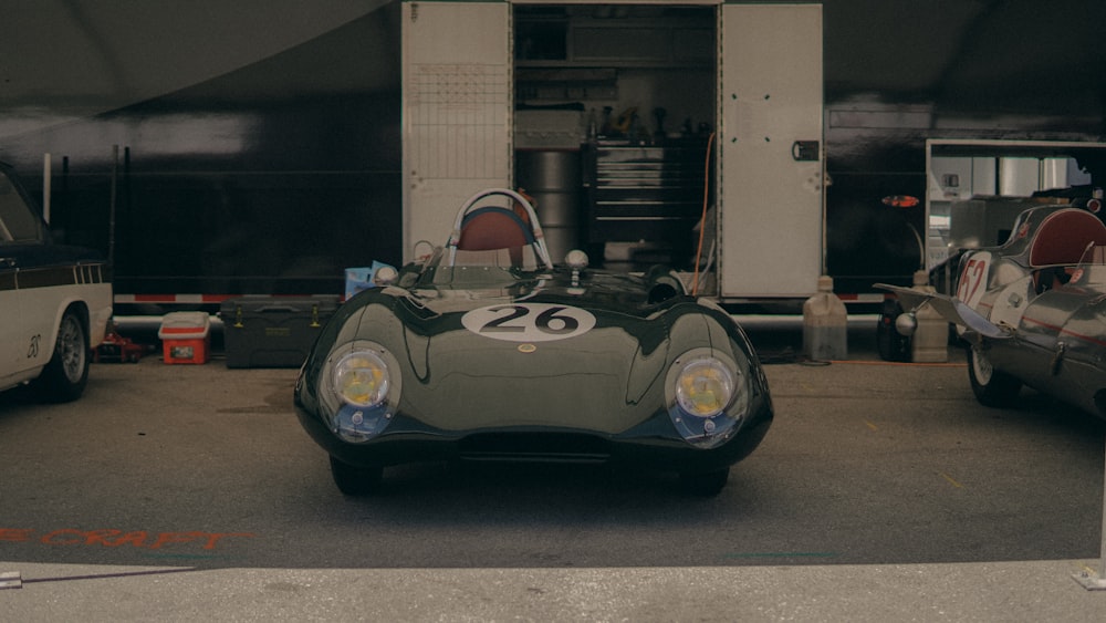 a car parked in a garage