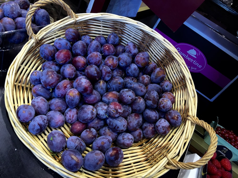 a basket of purple potatoes