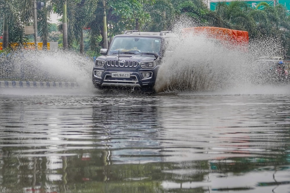 a car driving through water