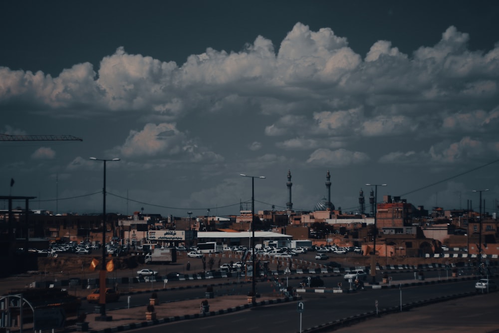 a city with a cloudy sky