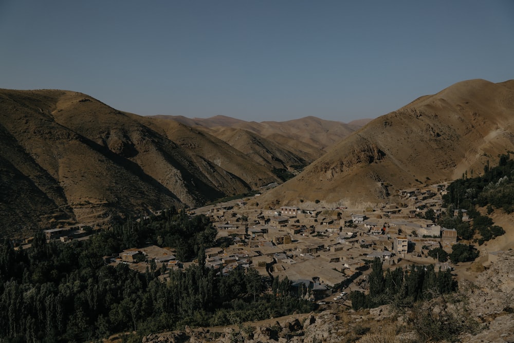 a large valley with a town in it