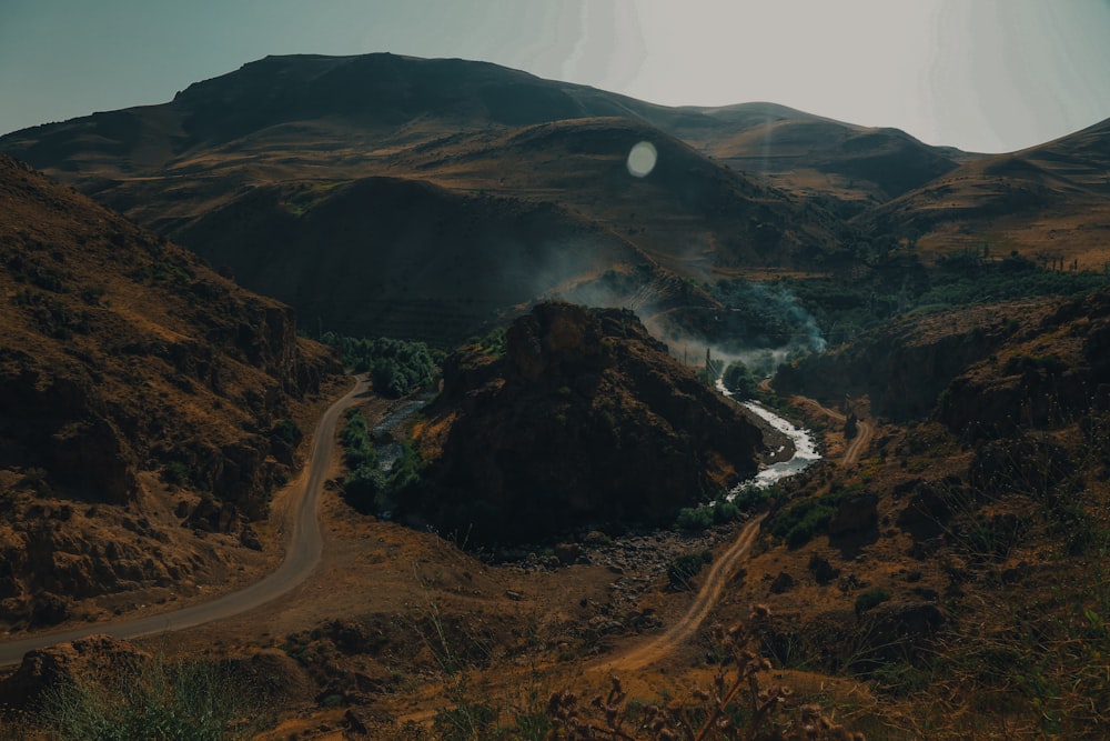 a winding road through a valley