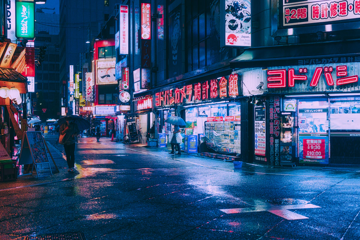 Cyberpunk Rain-Slicked Tokyo Alleyway