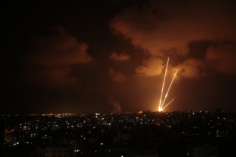 Gaza Strip, Ramadan crescent moon, bombed buildings, Palestinian street, rubble