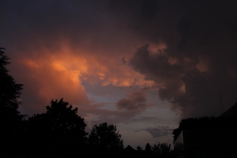 a cloudy sky with trees