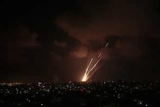 lightning striking a city