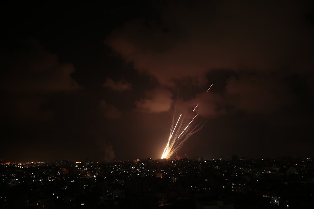 lightning striking a city