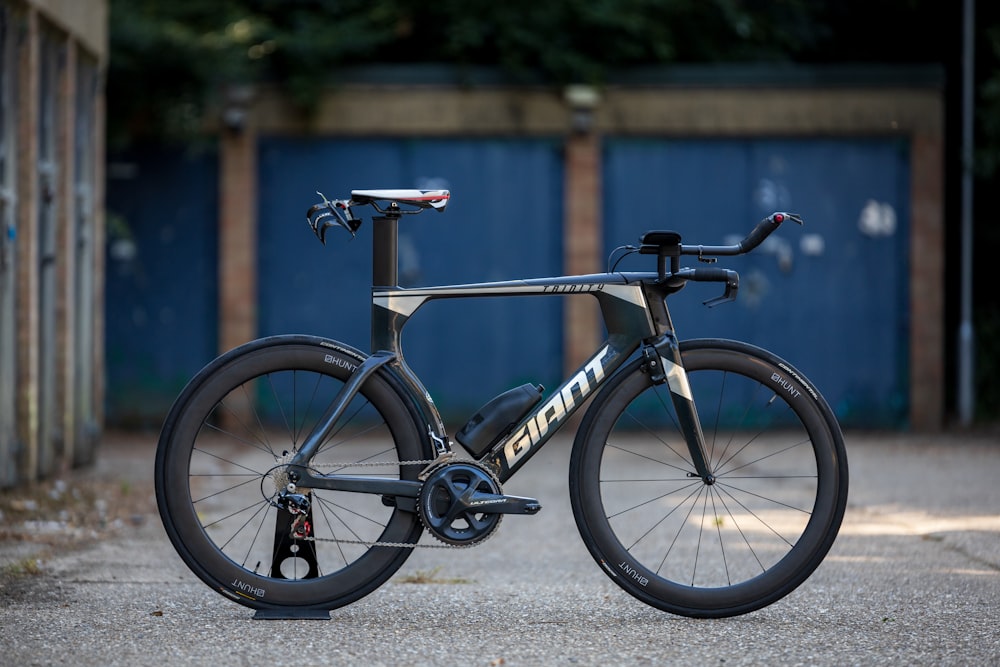 a bicycle parked on pavement