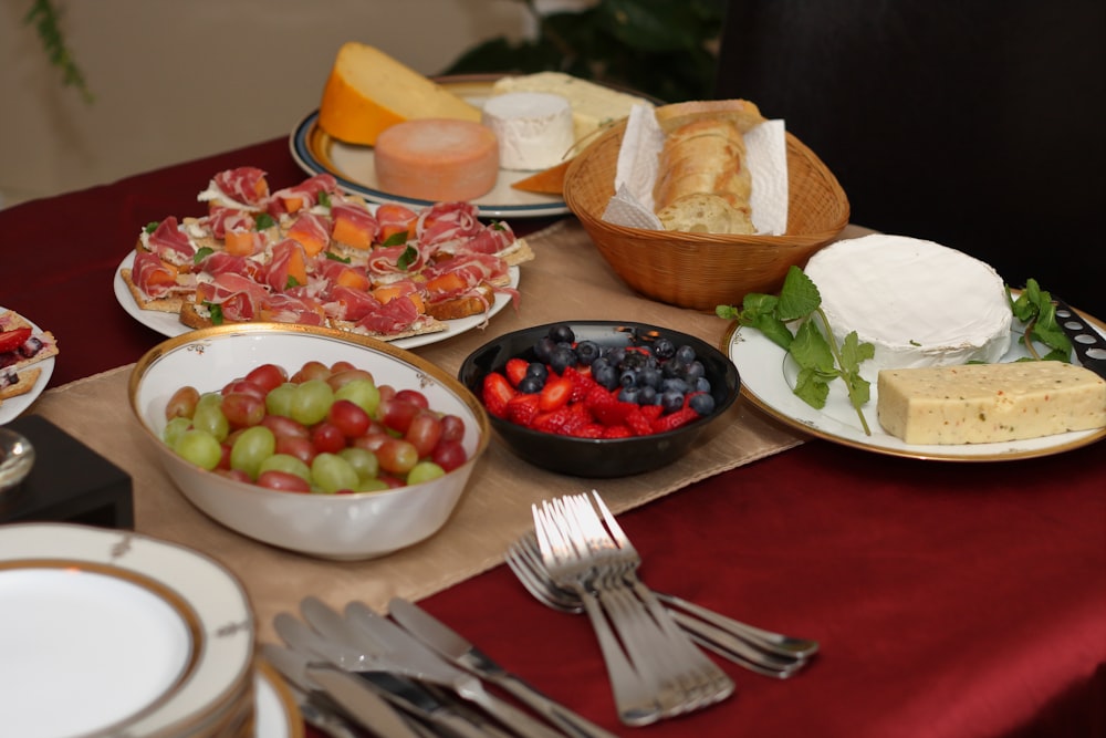 a table with plates of food