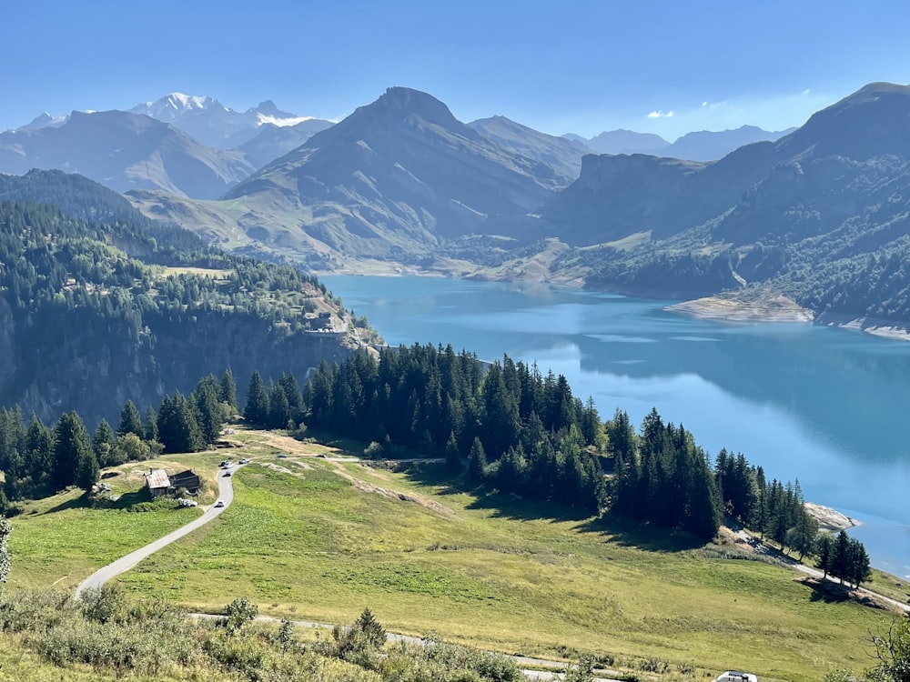 a lake surrounded by mountains