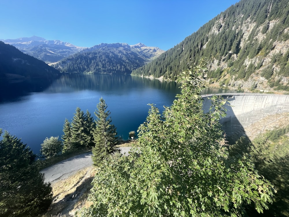 a lake surrounded by mountains