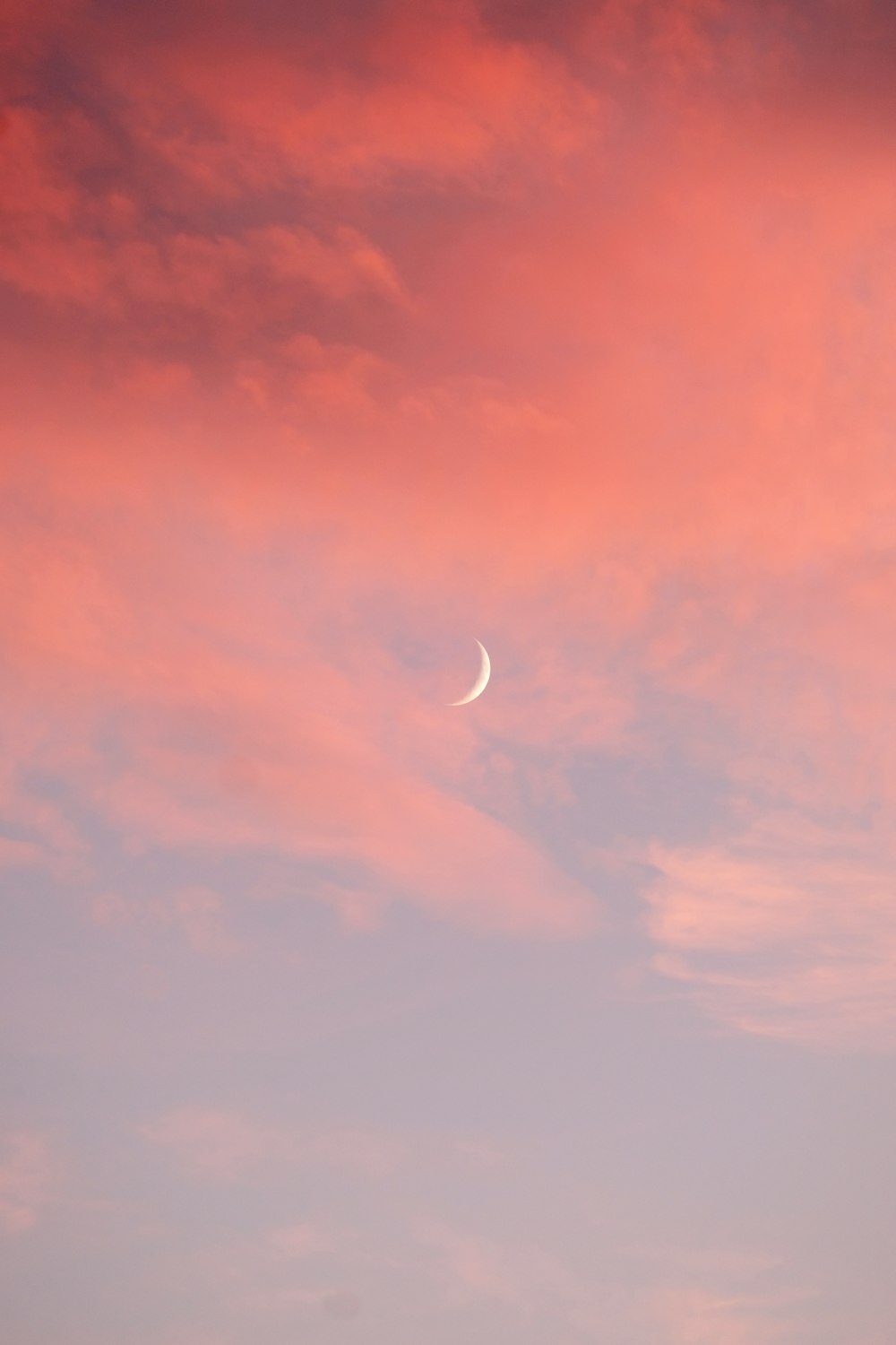 Un cielo rosa y azul con una luna creciente en el medio