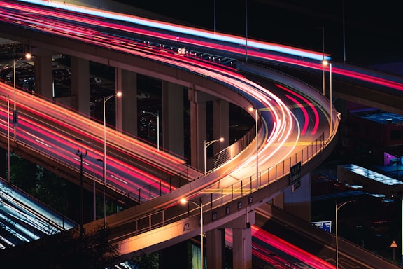 a bridge with red lights
