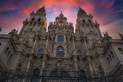 Sunset view of the Santuario de Las Lajas highlighting its intricate architecture.