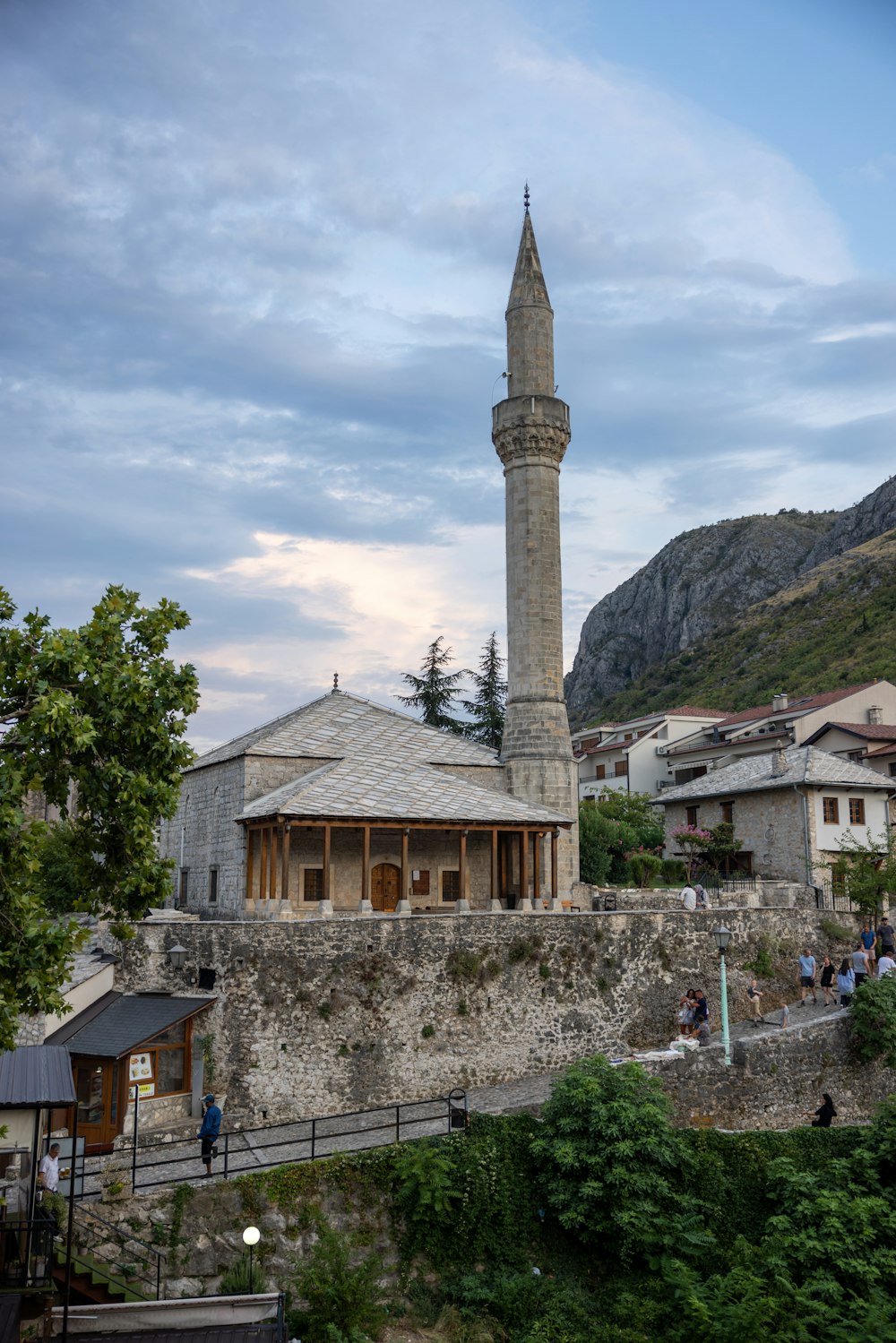 a tall tower in a town