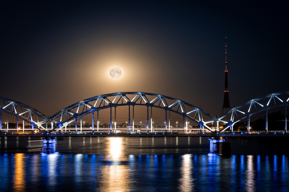 a bridge with lights at night