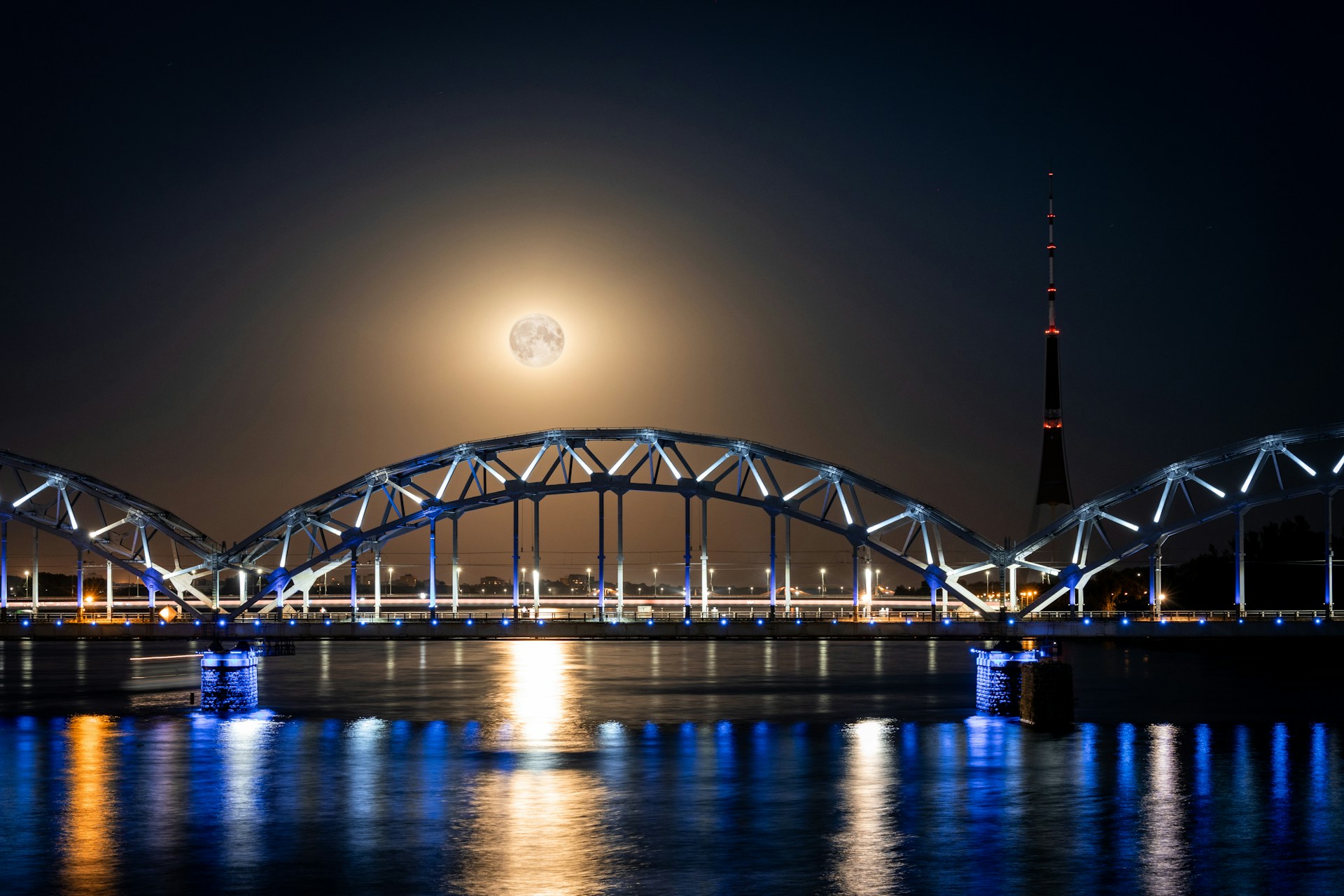 a bridge with lights at night