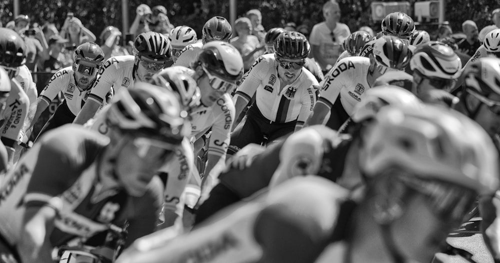 a group of people in helmets