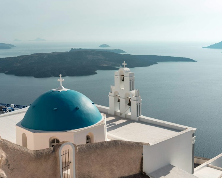 White buildings and blue domes in Santorini