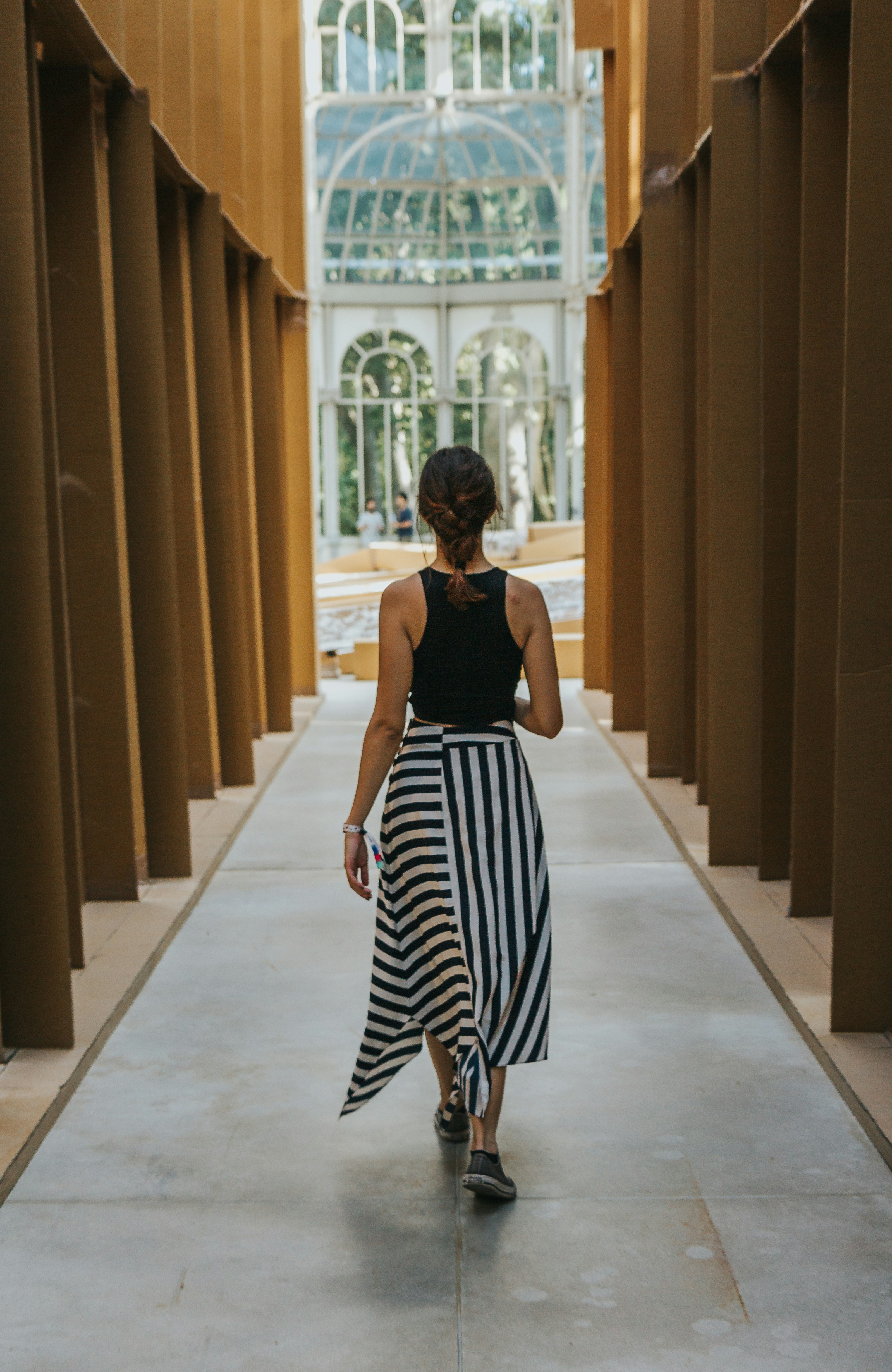 a person walking in a hallway
