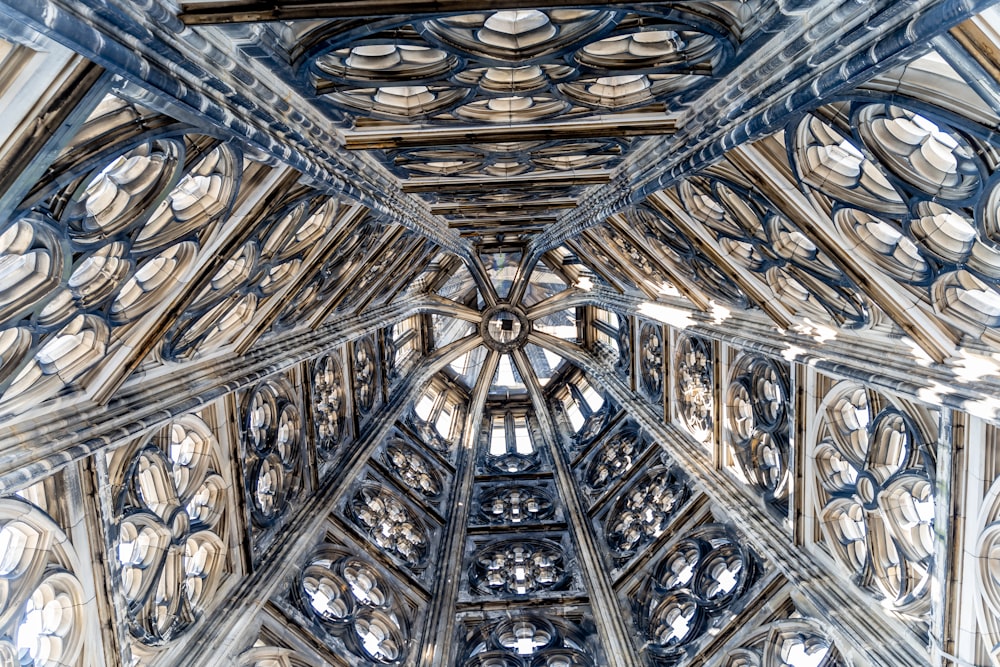 a ceiling with many arches and windows