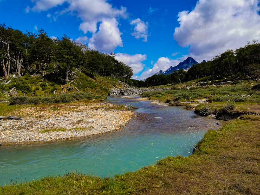 a river with a waterfall