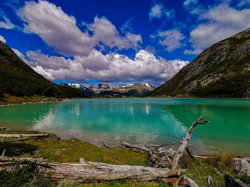 a lake surrounded by mountains