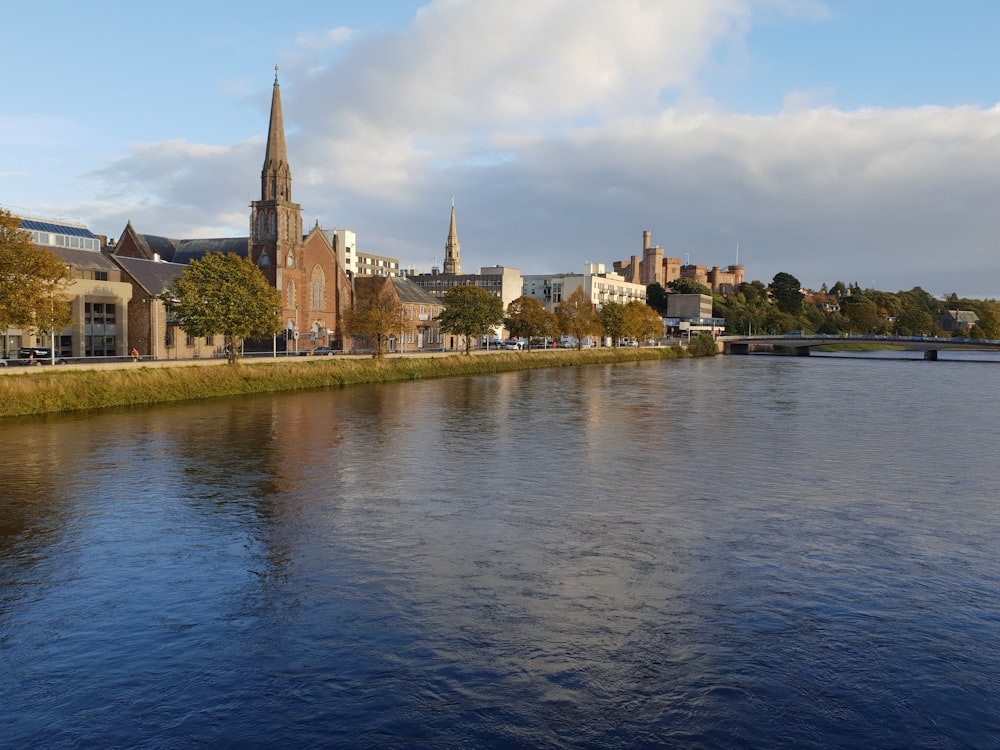 a body of water with buildings along it