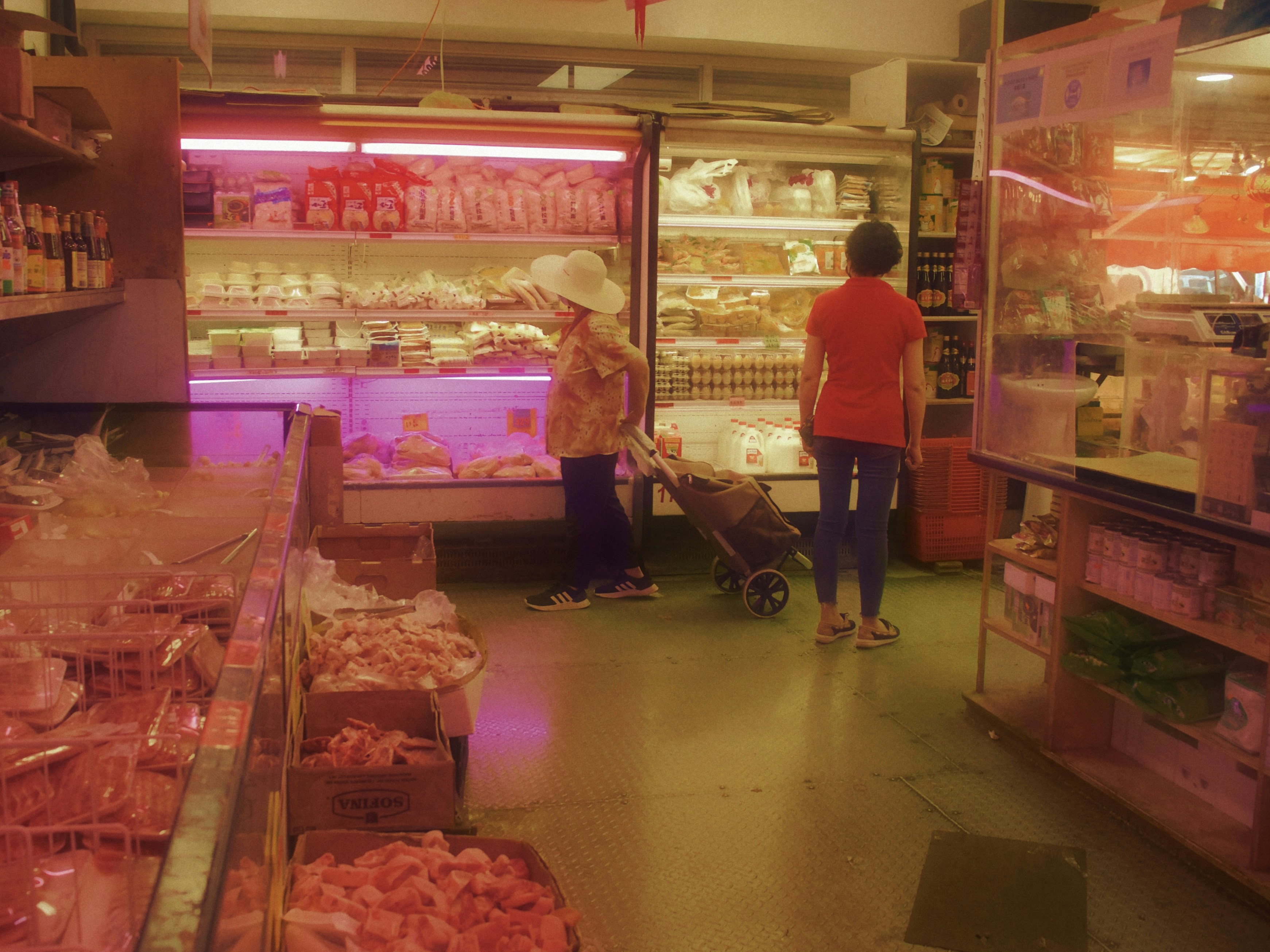 Fresh ground beef in a grocery store