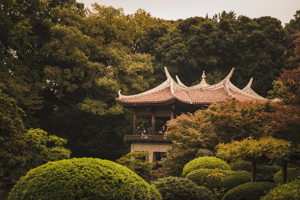 a pagoda surrounded by trees