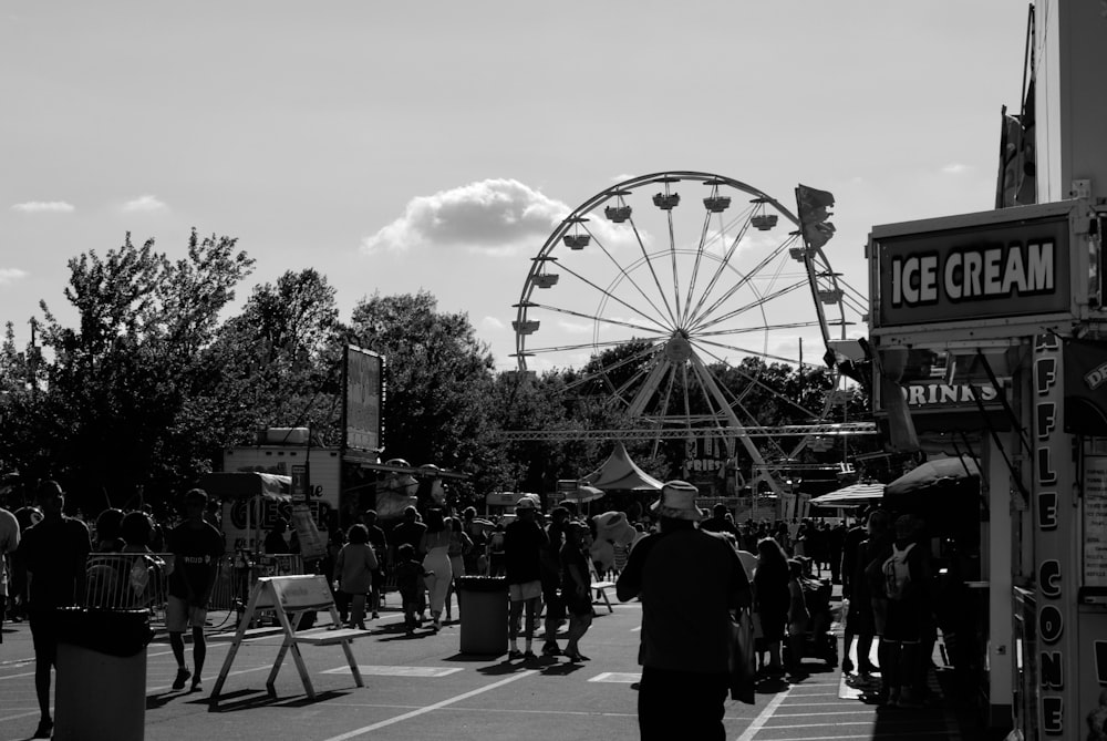 a crowd of people at a fair
