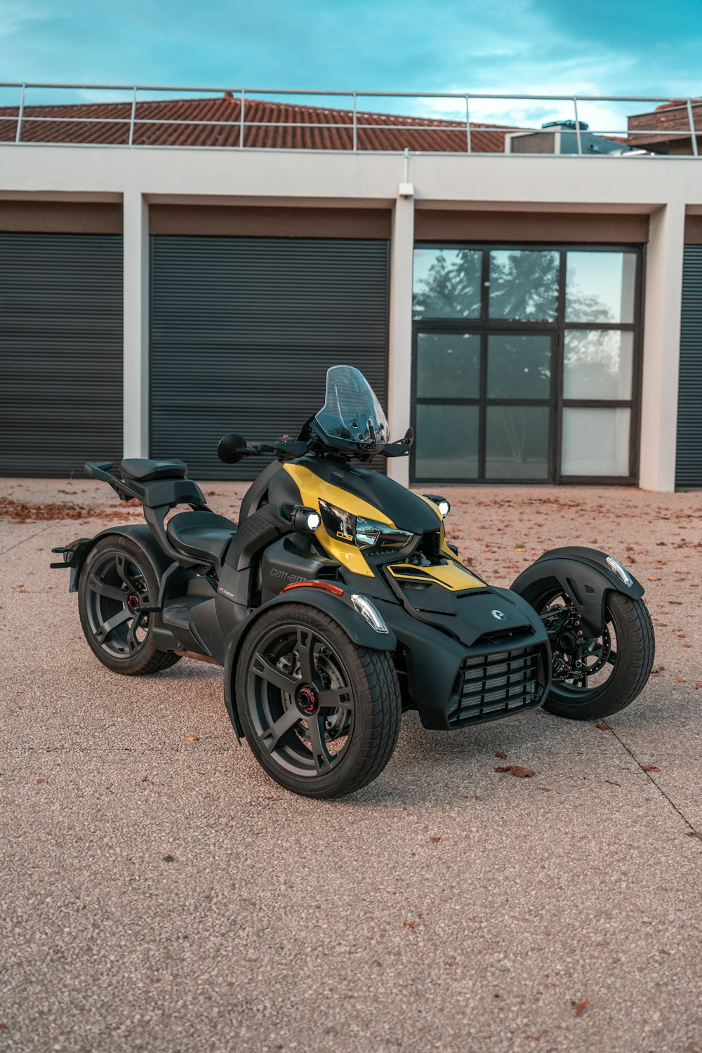 a motorcycle parked outside a building