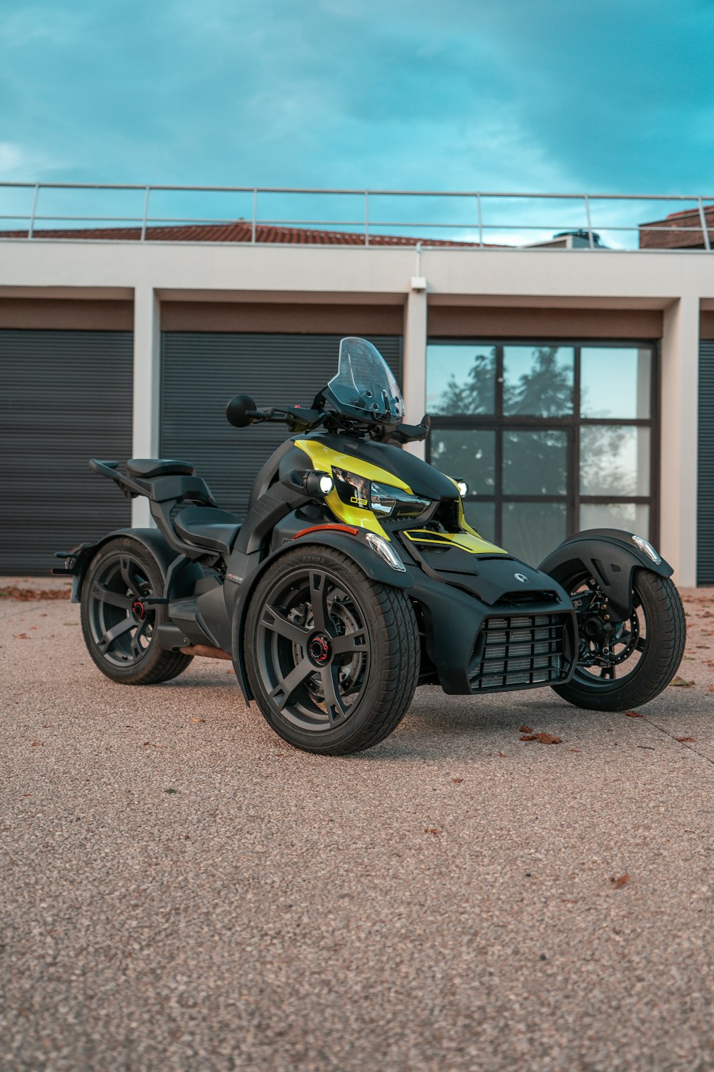 a motorcycle parked in front of a building